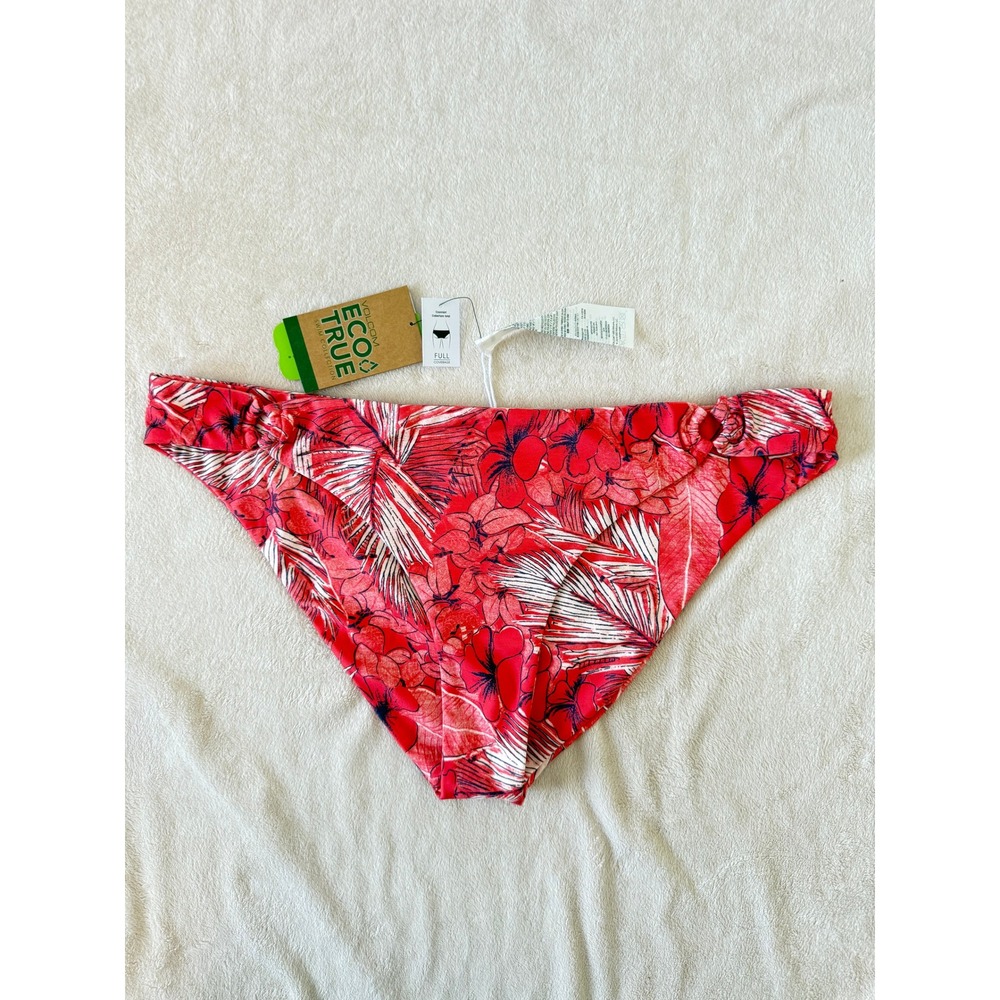 NWT Volcom Sea U Soon Tropical Floral Hipster Bikini Bottoms O-Ring Red Pink L